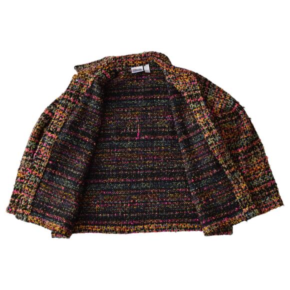 Chico's Design Colorful Vibrant Tweed Fringe Knit Jacket Size XL - Picture 3 of 5